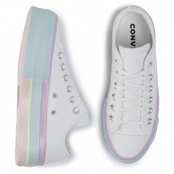 Converse CTAS LIFT OX Platform White Leather Pastel Shoes Womans 5,6,6.5,7,7.5,8 - Picture 2 of 9